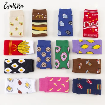 

CYNTHRA Funny Socks Designer New 2020 Color-Block Cotton Mid-Tube Kawaii Harajuku Accessories Women Cute
