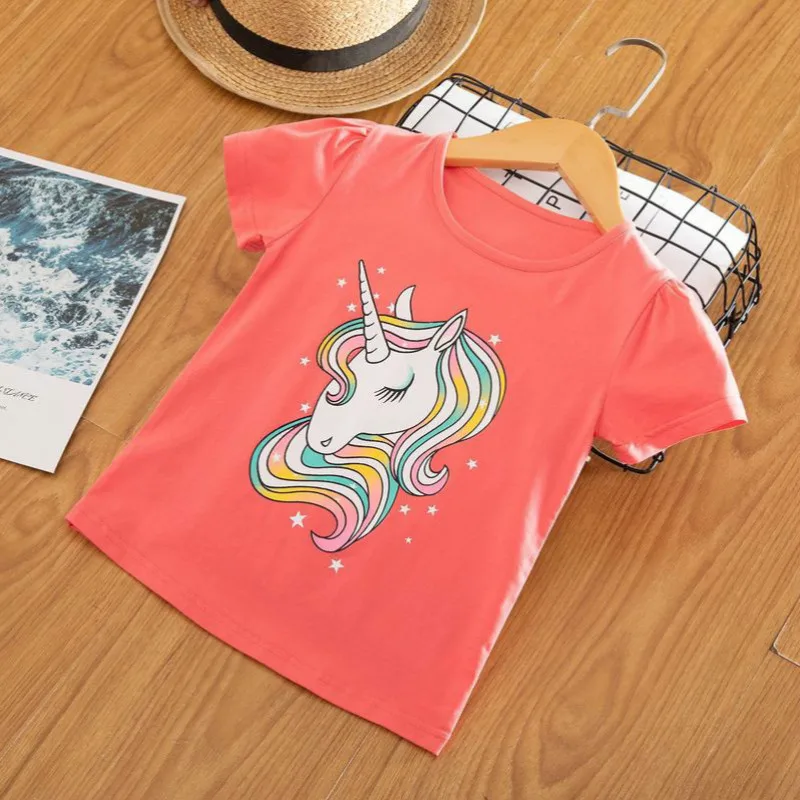 Г. Детские футболки летний детский хлопковый топ для мальчика, футболка для малыша, одежда детская одежда для девочек Футболка с единорогом повседневная одежда с короткими рукавами - Цвет: E