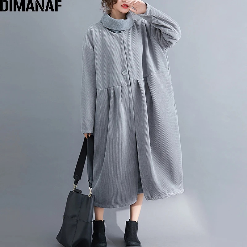 low cost DIMANAF Oversize Autumn Winter Women Jacket Coat Corduroy Fleece Vintage Female Outerwear Loose Lon