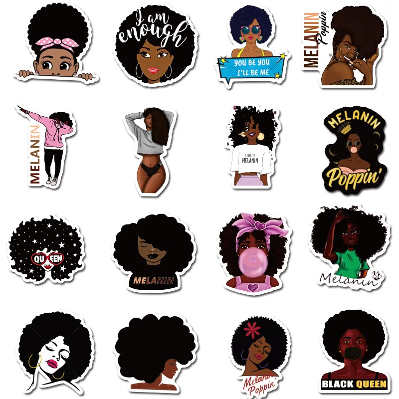 Fashion Inspirational Melanin Poppin Black Girl Stickers 50PCS For DIY Luggage Laptop Skateboard Motorcycle Decal
