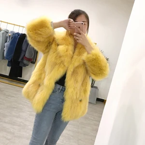 yellow SJ1041 стиль натуральный мех пальто натуральный мех куртка женская зимняя теплая кожа Лисий мех пальто Высокое качество меховой жилет - Цвет: yellow