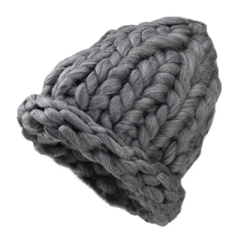 D Womens Winter Handmade Chunky Crochet Knitted Pointed Hat Stretchy Braided Solid Color Thicken Warm Cuffed Skullies Beanie Cap - Color: D