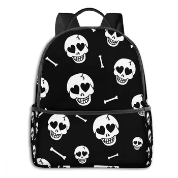

Fashion Girl College School Bag Casual New Women Backpack Hearts And Skulls Book Packbag for Teenage Travel Shoulder Bag