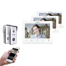 TMEZON Wifi inalámbrico inteligente timbre de Video de IP sistema de intercomunicación de 10 pulgadas + 2x7 pulgadas Monitor de pantalla con 2x720P con cable timbre Cámara