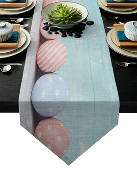 

Sky Blue Color Eggs Happy Easter Day Table Runner Table Flag Home Party Decorative Tablecloth Table Runners