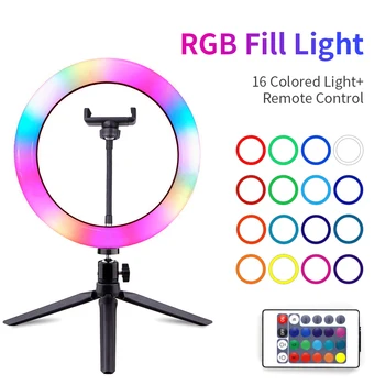 

Professional RGB Selfie Ring Light With Tripod Stand 16 Color Photography Lighting Ringlight Video Recording For YouTube Tiktok