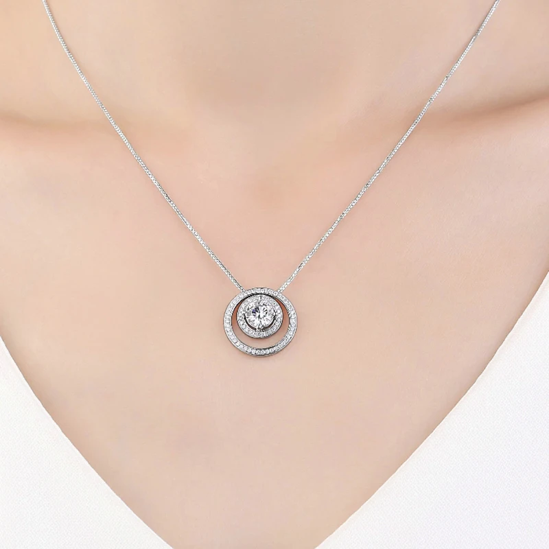BOEYCJR двойной круг 925 серебро 1ct F цвет Moissanite VVS помолвка Свадебная подвеска, ожерелье для женщин юбилей подарок