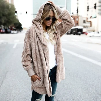 

Autumn And Winter Long Two-sided Wearing Faux Fur Coat Open Hooded Cardigan Jacket Coat Jacket With Pocket Women's fur coat