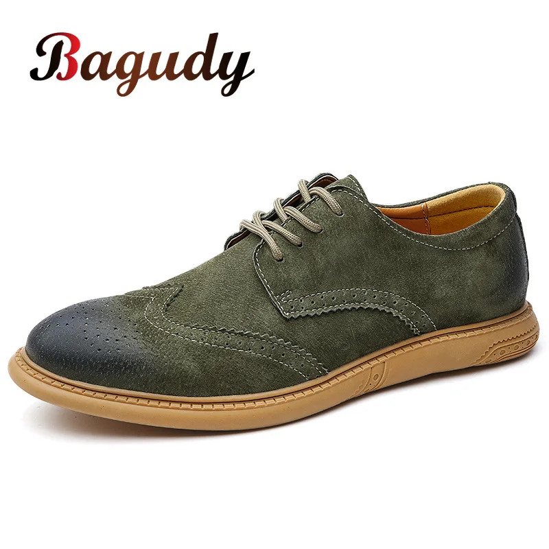 

High Quality Genuine Leather Men Casual Shoes Suede Leather Brogue Man Footwear Fashion Flats Oxfords Moccasins Big Size 38-46