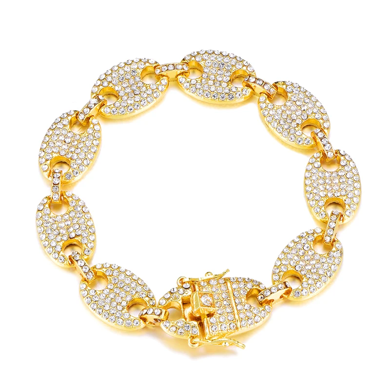 US7 Colorful Bling Iced Out Coffee Beans Bracelet Puffed Marine Chain 12mm Hip Hop Link Bracelets Jewelry for Man