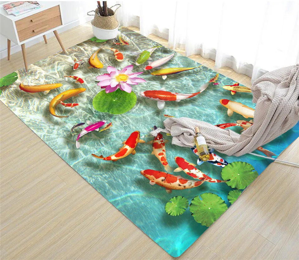 Китайский стиль 3D рыбка ковер для бассейна комнаты простой живописный Печатный ковер гостиная моющийся ковер стол диван Новогоднее украшение