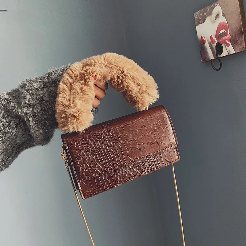 

Crocodile Pattern Square Sling Bag Women's 2018 New Style Korean-style Versatile INS Online Celebrity Style Furry Hand Shoulder