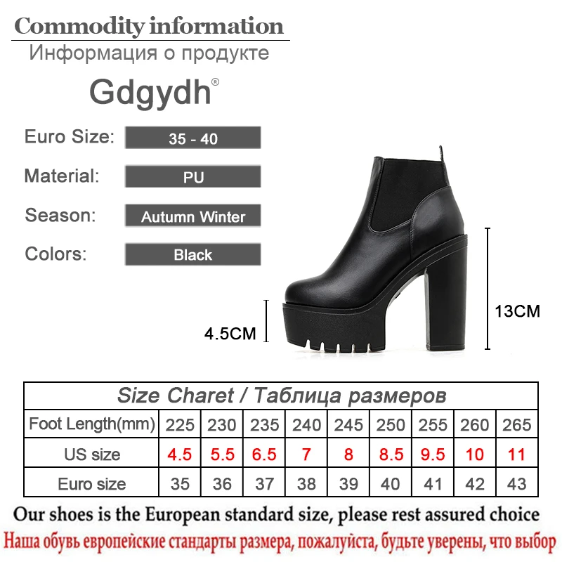 Женские кожаные ботинки Gdgydh черные однотонные на высоком каблуке и платформе