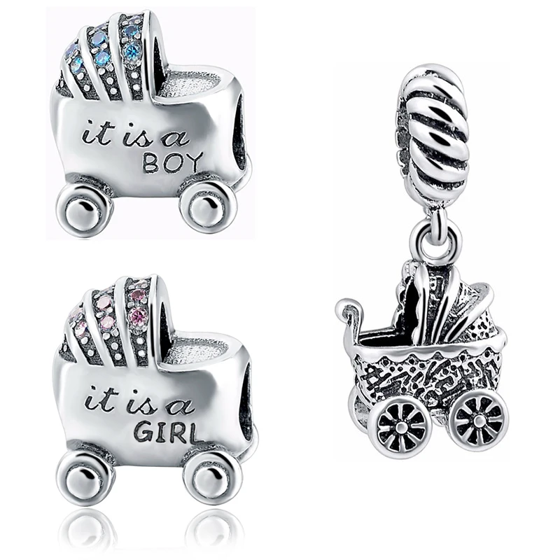 StrollGirl diy beads Baby boy and girl carriage charms collection sivler color 925 fit authentic bracelet jewelry making gifts