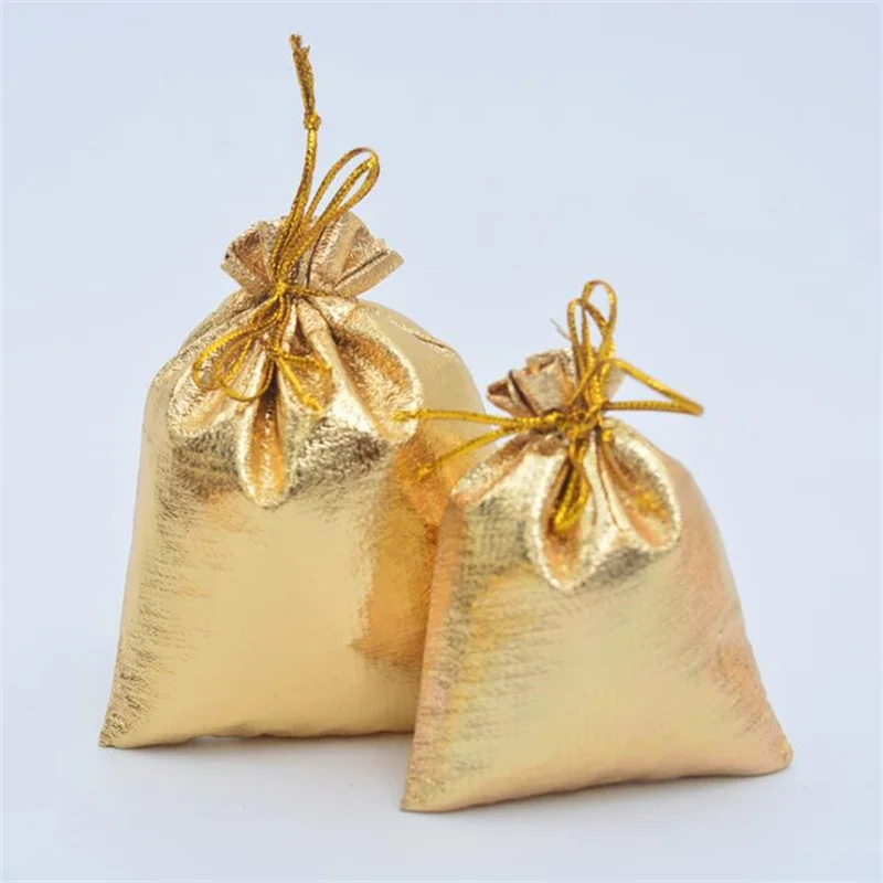 50 teile/los 7x9 9x12 5x7 cm Einstellbare Schmuck Verpackung Stoff Tasche Silber/Gold farben Kordelzug Hochzeit Lagerung Schmuck Beutel – Detail 3