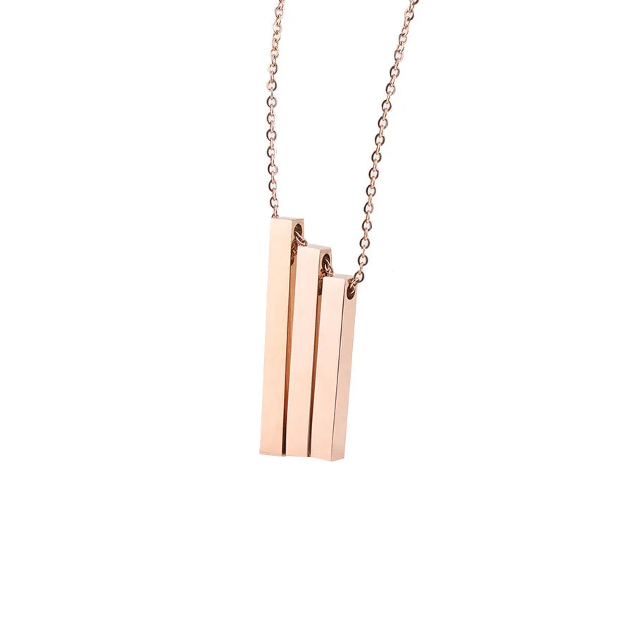 rose gold color Fnixtar гравировка градиентная квадратная планка ожерелье из нержавеющей стали четыре стороны DIY Вертикальная планка пользовательское имя ожерелье 5 шт./лот - Окраска металла: rose gold color