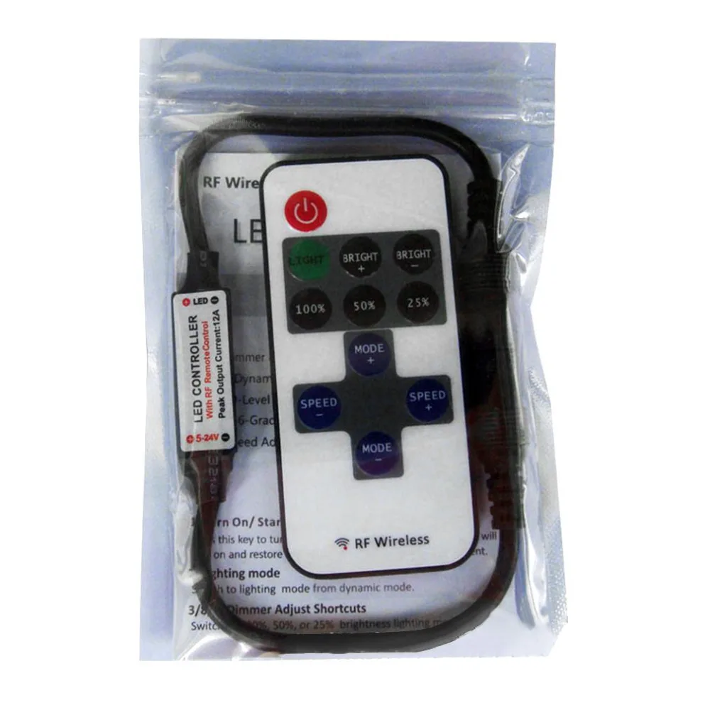 DC5V - DC 24V 11 Keys RF Wireless Remote LED Controller Mini Dimmer Controller for Single Color Light Strip