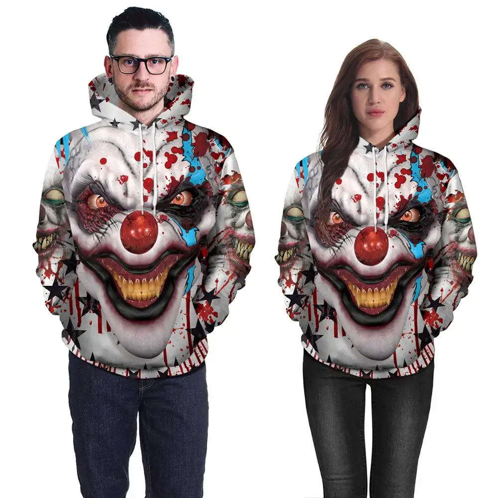 

Men Horror Clown Autumn Drawstring 3D Printed Hoodies Men Women Couple Hoodies 3D Print Hoody Casual Pullovers Streetwear Tops