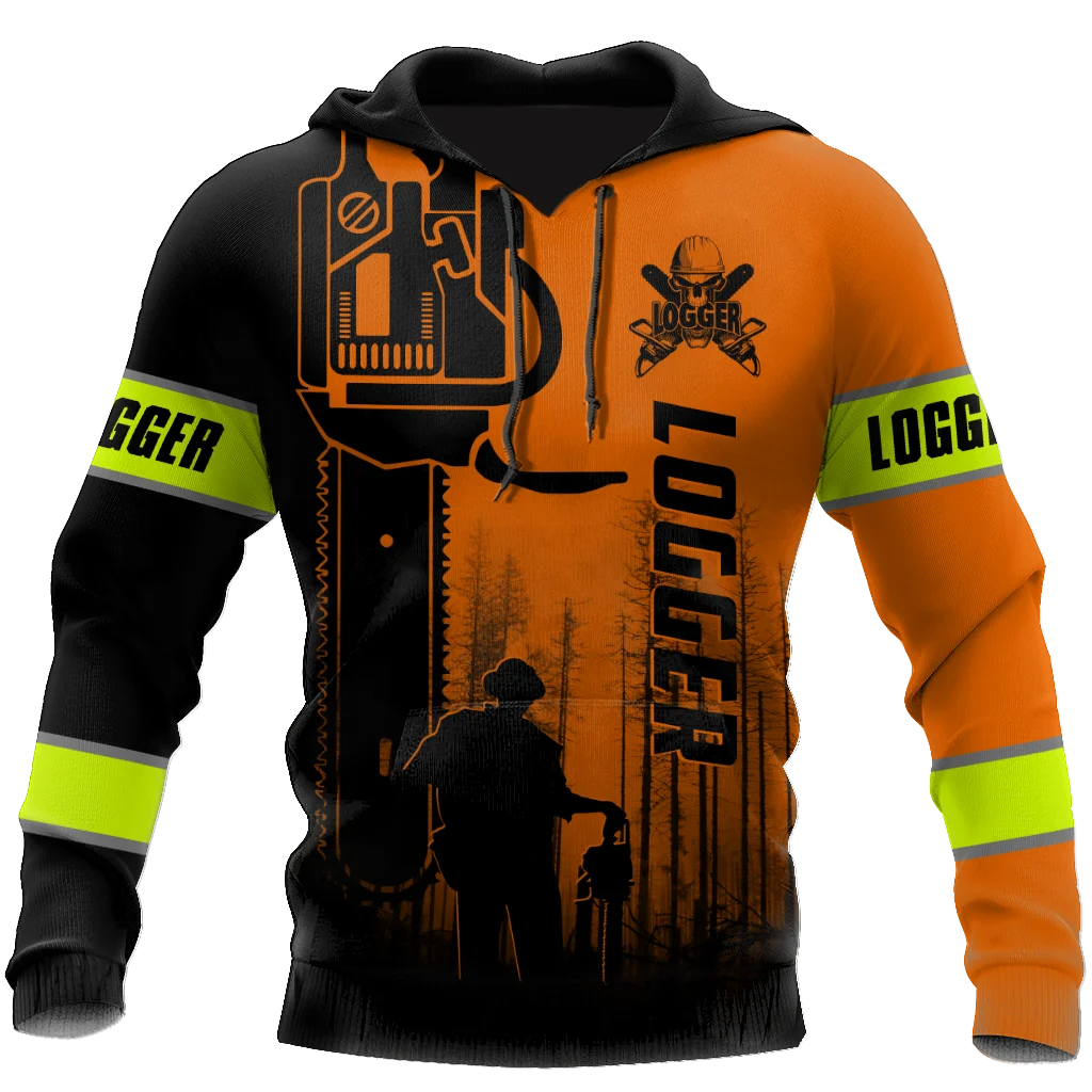 Logger Chainsaw 3D Full Print Jacket Uomo/Donna Harajuku Hoodie Unisex Casual Orange Streetwear Felpa Pullover Sudaderas A23