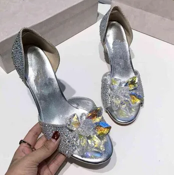 

Shiny Bling Sequined Cloth women pumps Luxury Diamond Rhinestone flowers Studded 7cm high heels Summer Style party