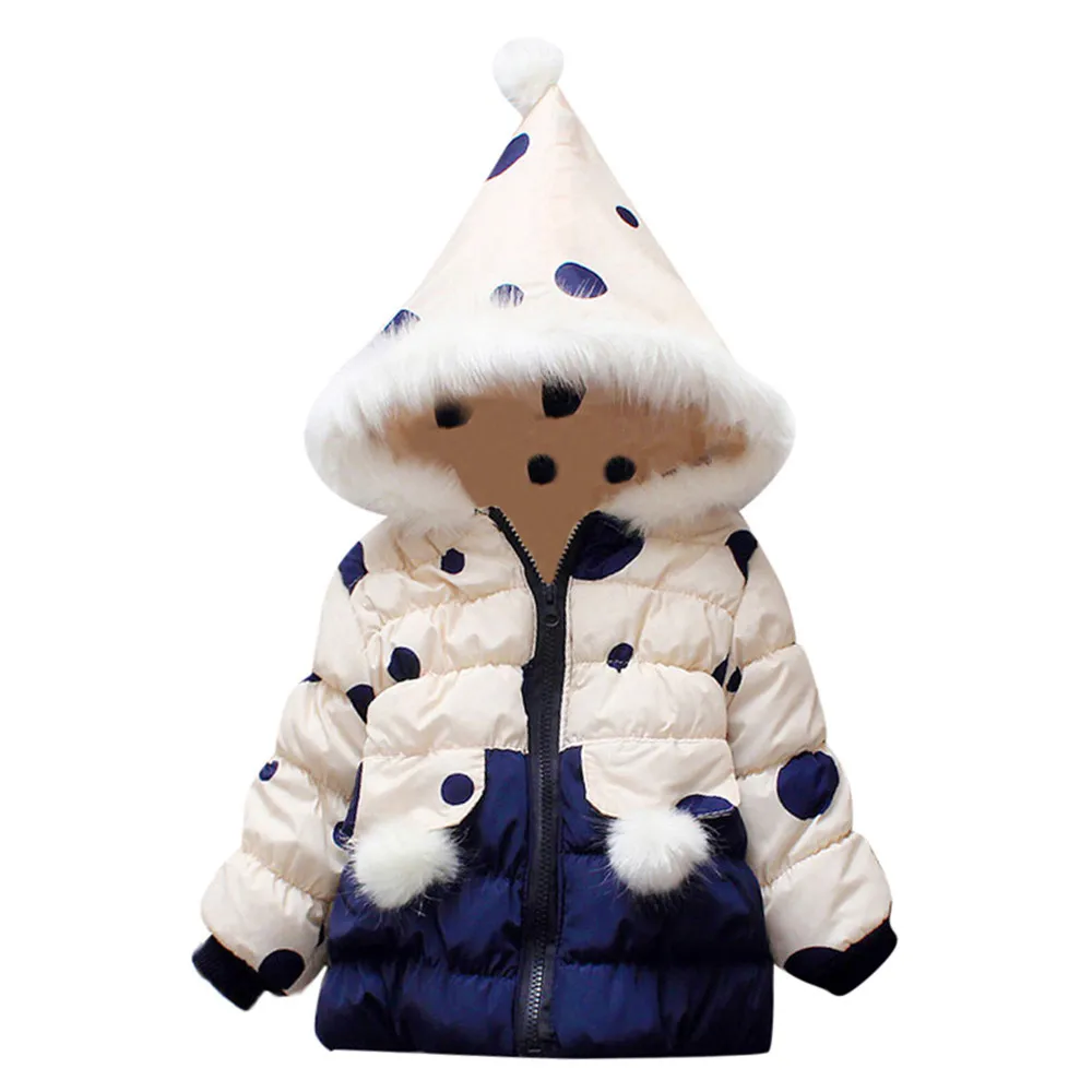 Одежда для маленьких мальчиков и девочек зимнее теплое пальто в горошек с длинными рукавами для маленьких мальчиков и девочек плотная куртка с капюшоном для малышей Модная верхняя одежда - Цвет: Белый