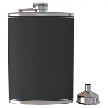 

Pocket Hip Flask 8 Oz with Funnel Stainless Steel with Black Leather Wrapped Cover and Leak Proof - Fits any Suit for Discrete L