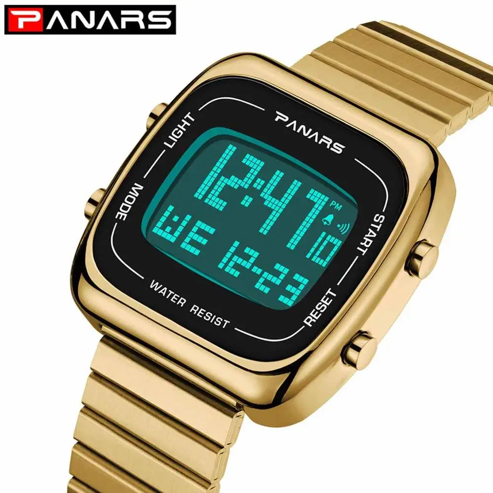 

PANARS Alloy Steel Belt Sport Watch Men's Large Screen Waterproof Digital Wristwatch Military Clock Gift Relogio Masculino A40