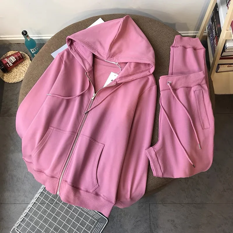 

High Quality Cotton Jumper Suits + Harem Pants 2/Two Pieces Winter Sets 2022 Oversized Casual Girls Pink Gray Sport Tracksuits