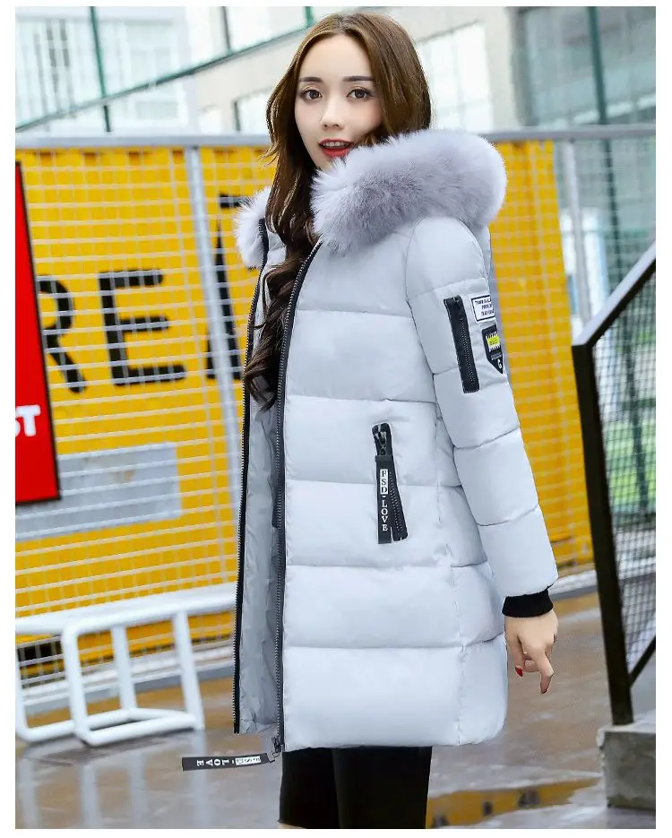Women Winter Hooded Mid-long Jacket New Fashion Fur collar Thickening Warm Cotton Coat Casual Slim Female Parkas NZYD261A