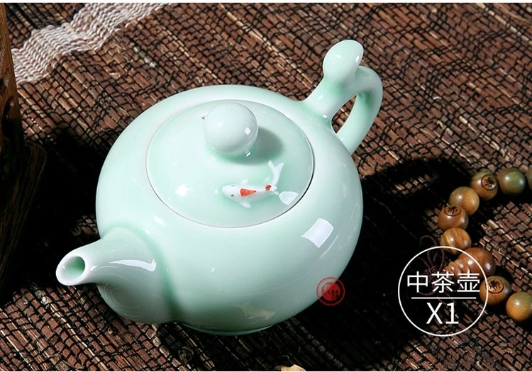 Celadon чай кунг-фу есть костюм керамика рыба чайная чашка для работы в офисе чайник полный набор бытовой лаконичный