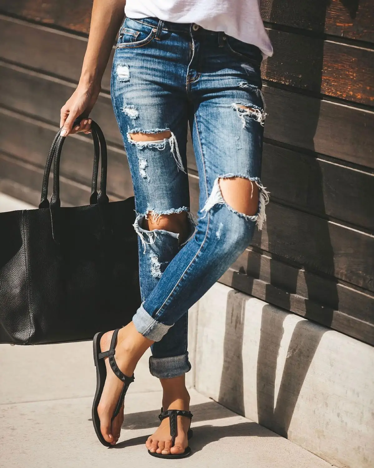 Jeans Ajustados Rasgados Para Mujer - Elásticos, 5 Bolsillos, Color Negro/Azul/Gris, 98% Algodón