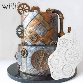

Retro Steam Engine Gear Patterns Silicone Mold Clock Fondant Cake Decorating Tools DIY Chocolate Mold Kitchen Accessories