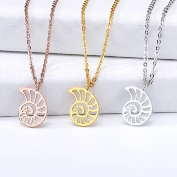 

Fashion Hollow Sea Shell Necklace Pendant Stainless Steel Women Collar Conchas Rose gold Personality Jewelry Birthday Gift