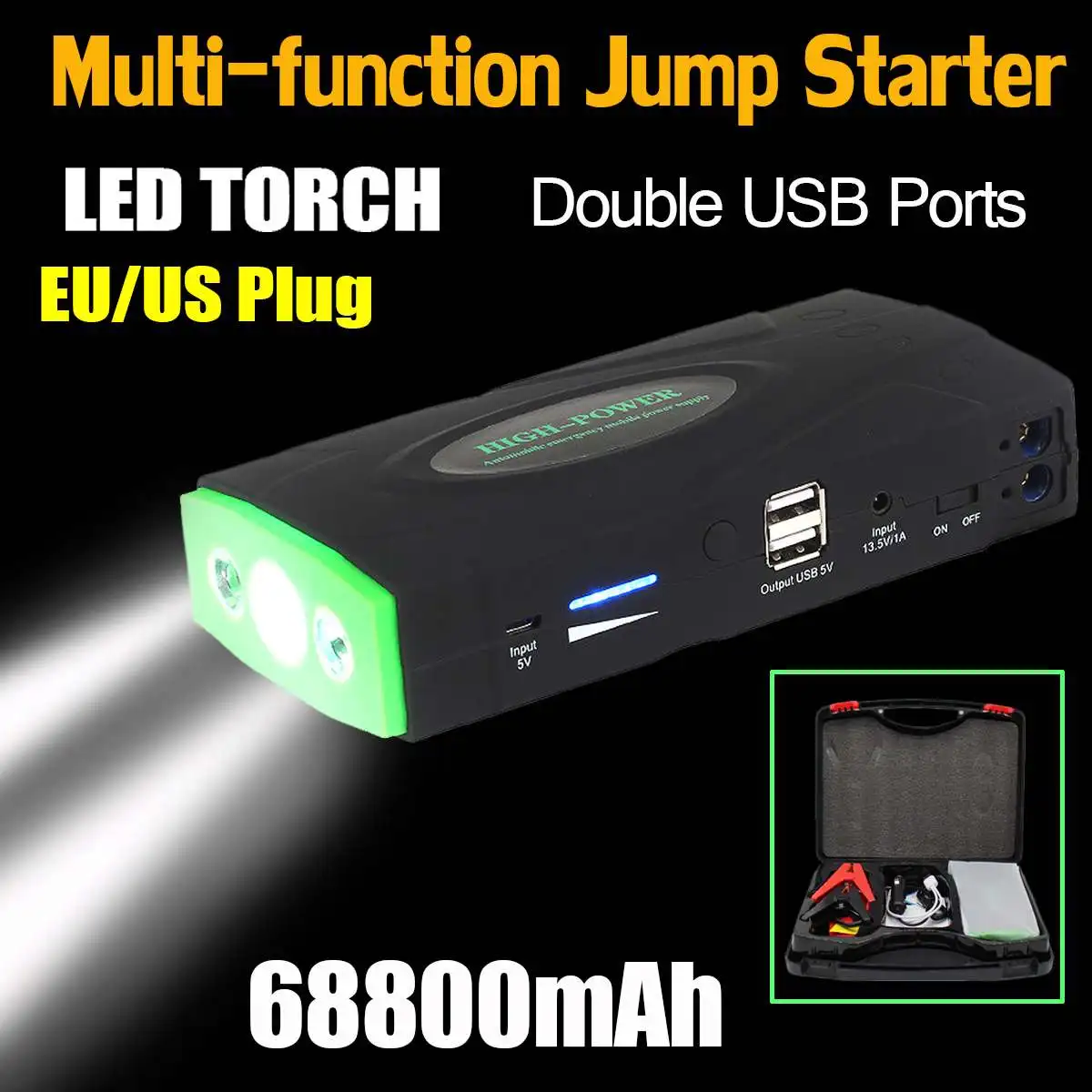 68800mAh 4 USB Auto Jump Starter Power Bank Starthilfe Ladegerät LED 12V Booster