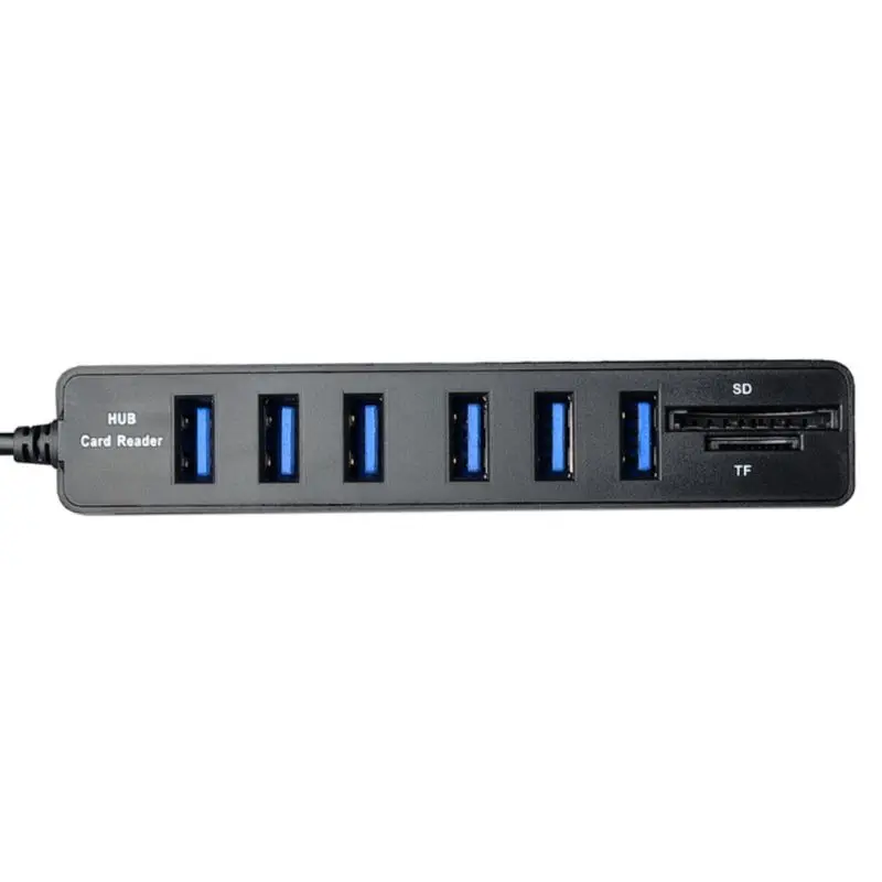 Высокоскоростной USB 2,0 концентратор комбо 6 портов расширитель многопортовый usb-адаптер с SD/TF кард-ридер для ПК компьютер планшет аксессуары - Цвет: Черный