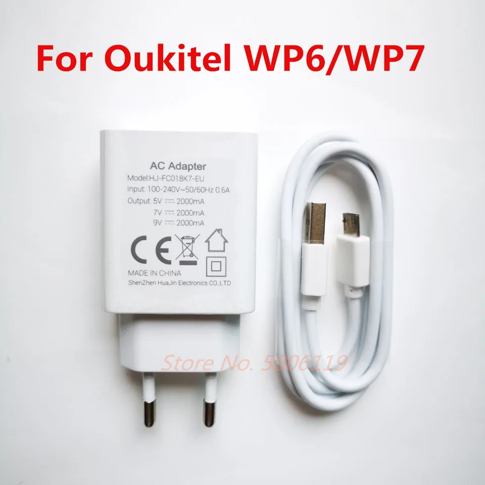 New Original OUKITEL WP6 WP7 Cell Phone EU Charger Travel Adapter Plug +  Micro Type-C USB Data Line Cable