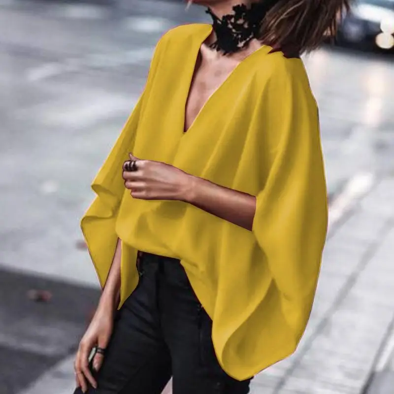 AliExpress Europe And America V-neck Loose-Fit Bat Sleeve Short Sleeve Women's Fa8c284a