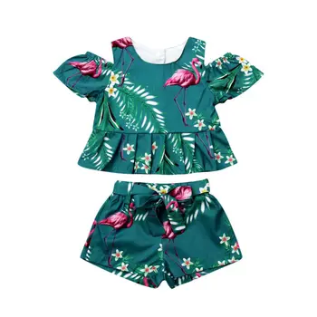 

Newly Summer Infant Baby Girl Newborn Cotton Outfit Set Little Girls Short Sleeve Print Top+Shorts 6M-4Y