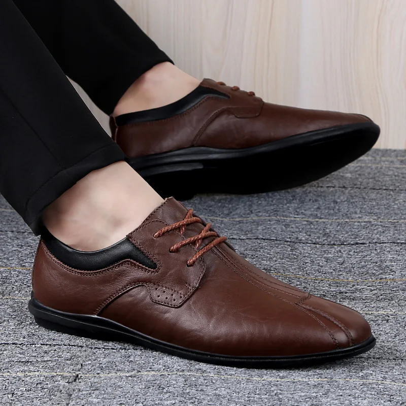 AURONET Men's Casual Shoes Genuine Leather Soft Man Loafers Outdoor Driving Shoes Comfortable Wedding Party Mannen Schoenen