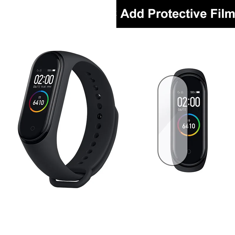 add Protective film Глобальная версия Xiaomi mi группа 4 смарт-браслет 6-axis Сенсор активно-матричные осид, Экран Bluetooth 5,0 Водонепроницаемый монитор сердечного ритма mi Группа 4 - Цвет: add Protective film