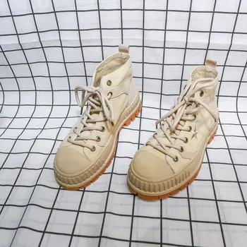 

Autumn New Style Leather Boots, Women's Shoes, Thickened and Slender Tendon Canvas Casual Hiking Boots Toddler Girl Shoes