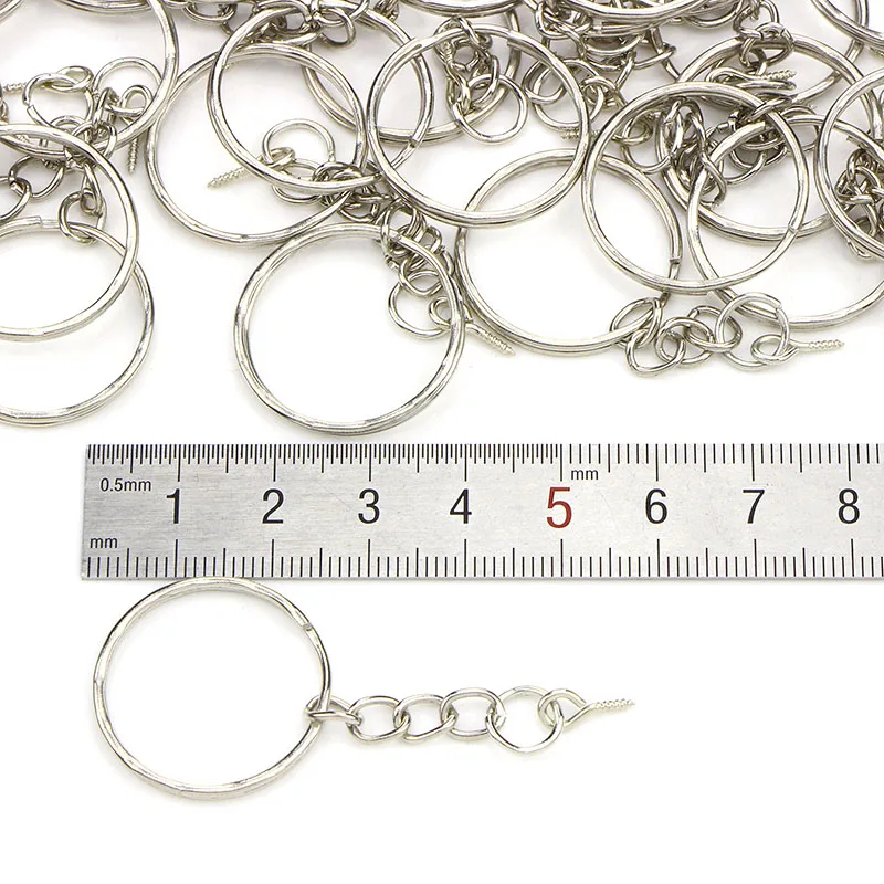 Hot New Stainless Polished Key Ring Screw Eye Short Chain Split Ring Connector DIY Jewelry 40Pcs