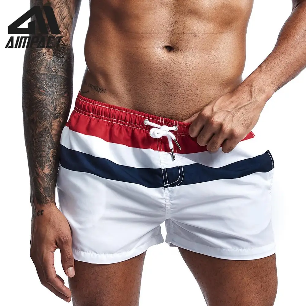 2019 Fashion New Men's Board Shorts Fast Dry Male Swim Trunks Striped