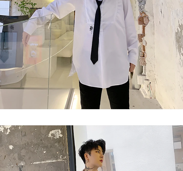 Мужская Повседневная белая рубашка с длинным рукавом и галстуком-бабочкой, Мужская Уличная одежда в стиле хип-хоп, вечерние рубашки, одежда для сцены