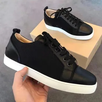 

Designer Low Cut Sneakers Leisure Lace Up Black leather with mesh none Spikes Red bottom For Men Womem Shoes casual Flat Loafers