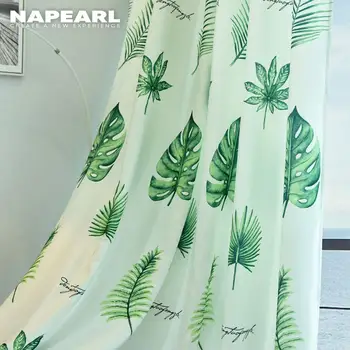 

NAPEARL Modern Curtains Green Leaves Design for Living Room Bedroom Window Treatment Balcony Pastoral Plant