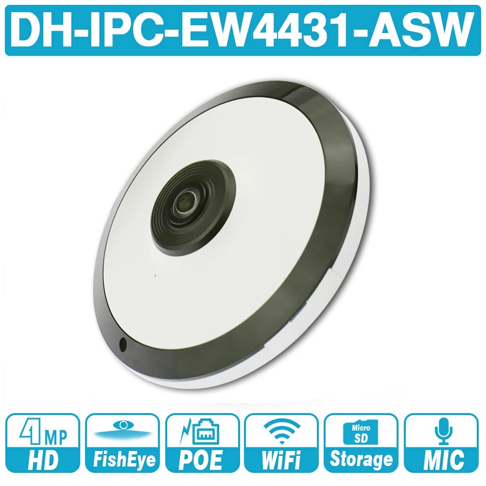 

DH IPC-EW4431-ASW 4MP Panoramic Network Fisheye Camera H.265 Built in mic slot POE Audio and Alarm Interface cctv Camera
