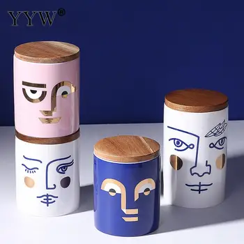 

Human Face Storage Jars For Storage Spices Cereals Bulk Food Container Storage In The Kitchen Home Ceramic Jar With Wood Lid