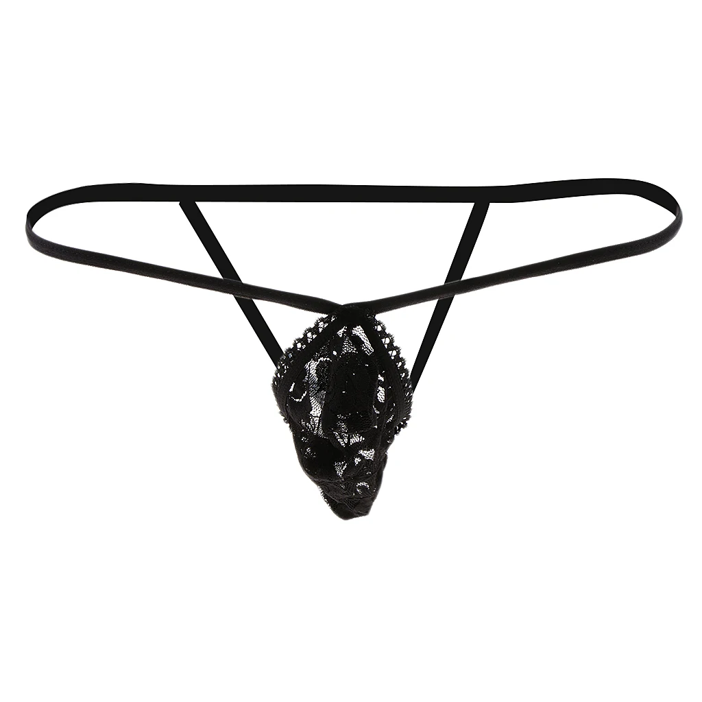 Men's Sheer Lace Jockstrap Underwear Hollow out Low Rise T-Back G-string Mini Briefs Thong Lingerie