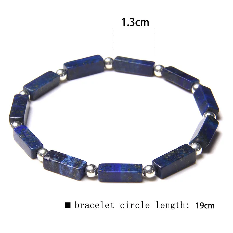 Fashion Square Tube Stein Perlen Armband Natürliche lapis lazuli Perlen Silber Farbe Runde Ball Charm Armband Schmuck Frauen Männer – Detail 2